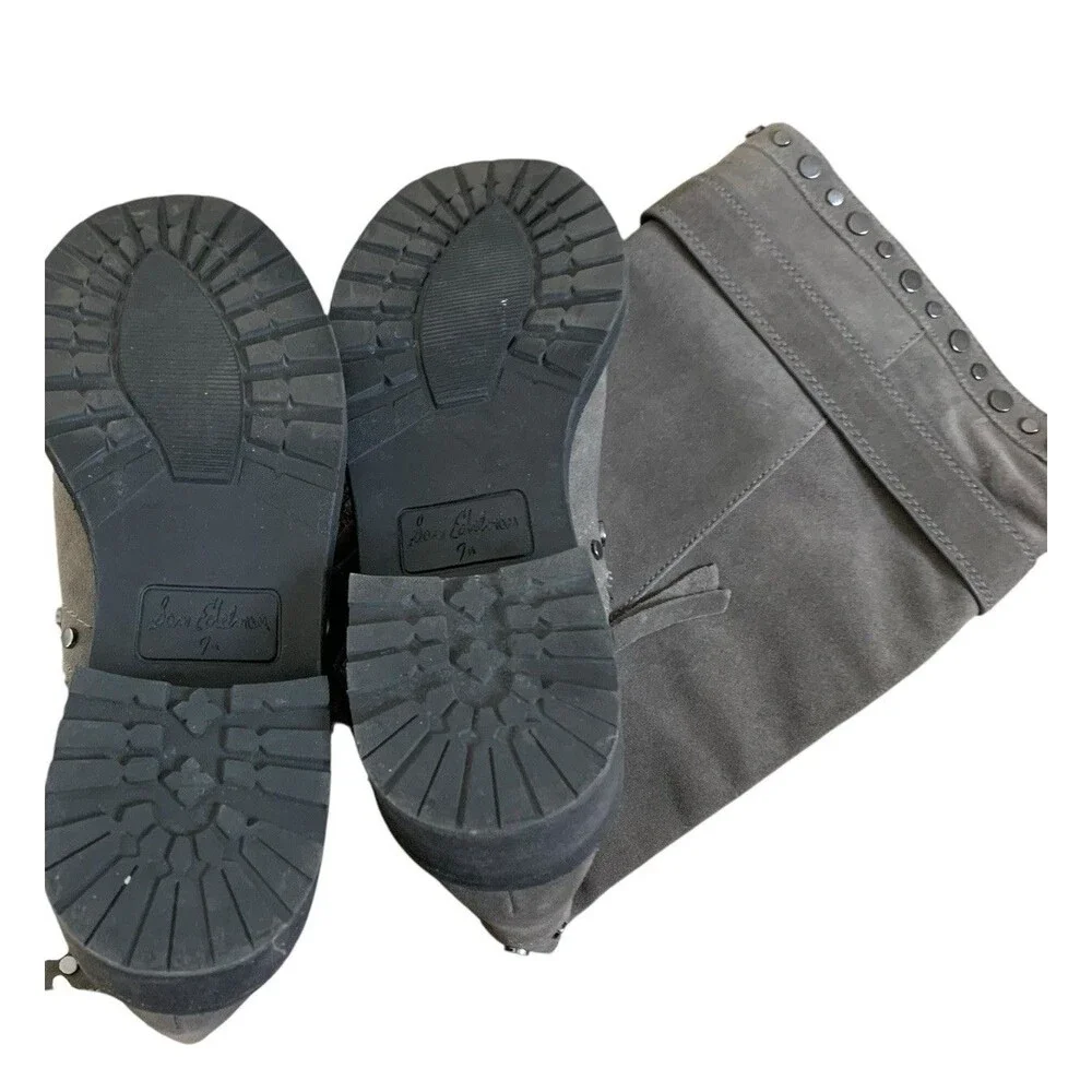 Sam Edelman Suede Studded Knee High Boots Women's Biker Rugged Sz 7.5 Grey - Picture 8 of 12